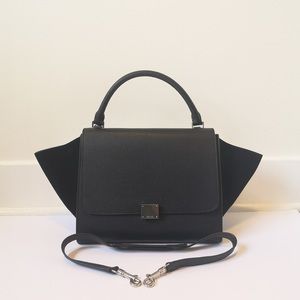 Céline Paris Black Calfskin & Suede Medium Trapeze